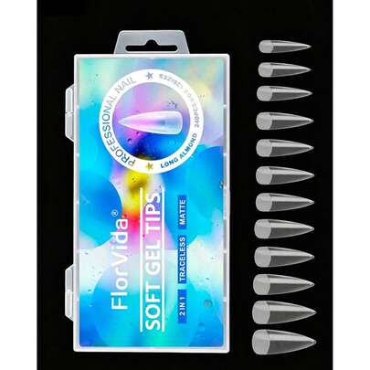 用240片长款尖头哑光二合一亚克力假指甲延长软胶美甲贴纸升级你的造型