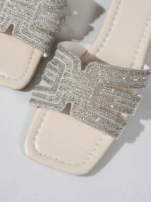 Giày nữ dáng rộng mới, dép lê đính pha lê, sandal casual, sandal đế bằng, giày slip-on thời trang đa năng, phù hợp cho mang hàng ngày. - trắng - Xem 8