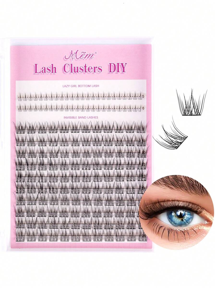 144pcs D-Curl Natural False Eyelashes Set, 8-16mm With 5-6mm Base, Fluffy Natural Lash Clusters, D-Curl Wide DIY Eyelash Extension Kit, Invisible Thin Lashes Included