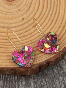 1 par de pendientes elegantes y minimalistas con colgante en forma de corazón brillante de color aleatorio, adecuados para uso diario, ir al trabajo, citas, fiestas - Multicolor - Ver 3