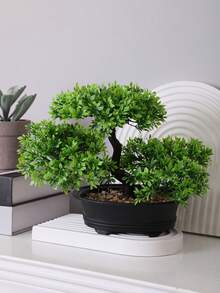 1棵人造盆栽树，黑色花盆，高7.9英寸（20厘米），绿色仿真植物，适合家居和办公室装饰 | 非常适合摆放在架子、书桌、浴室 | 农舍风格节日装饰、情人节装饰、春夏装饰、家居点缀 - 綠色-E - 查看 4