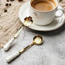 2/4件套不锈钢陶瓷柄花形勺，甜点勺，鸟巢勺，咖啡搅拌勺 - 查看 2