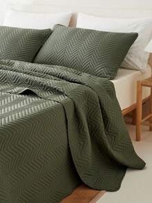 Bộ ga trải giường và vỏ gối siêu mềm mại bằng sợi microfiber, may bằng sóng siêu âm, thích hợp cho mọi mùa, kiểu dáng cổ điển thanh lịch, thoải mái, nhẹ nhàng như mây, gồm 1 vỏ chăn và 2 vỏ gối, màu xanh ô liu. - Màu xanh Ô liu - Xem 2