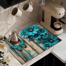 1pc Blue Butterfly Floral Theme Coffee Machine Mat, Dishwasher Mat, Utensil Mat, Table Mat, Specially Suitable For Coffee Machines And Coffee Pots, Bar Counter Mat, Bar Accessories, Ideal For Kitchen Use - Multicolor - View 9