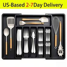 Silverware Drawer Organizer, Expandable Large Cutlery Tray, 6-8 Compartment Flatware Holder With Removable Dividers, For Forks Spoons Knives, Adjustable Kitchen Utensil Organizer, Black (22.4x15x11.3 In) - View 1