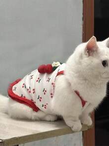 Cute Cherry Print Dog Cat Tank Top Summer Breathable Pet Vest,Pet Sleeveless Clothes With Ruffle Trim - Red - View 10