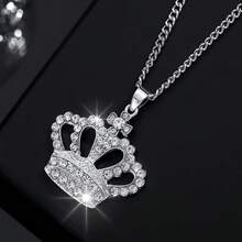 1 chiếc dây chuyền mặt dây hình vương miện rỗng thời trang mới, đính đá lấp lánh, thích hợp cho nữ giới đeo hàng ngày và làm quà tặng. - Bạc - Xem 1