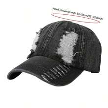 Distressed Washed Denim Baseball Cap, Casual Vintage Frayed Hole Design Adjustable Trucker Hat For Women - Blue - View 3