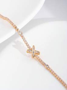1 Set de pulsera elegante y lujosa con incrustaciones de circonita cúbica con forma de X brillante, adecuada para bodas y fiestas de mujeres, sin caja de regalo - Amarillo Oro - Ver 3
