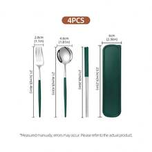 Set Peralatan Makan Stainless Steel 4 Buah yang Dapat Digunakan Kembali, Termasuk Garpu, Sendok, dan Sumpit, dengan Wadah Peralatan Makan Portabel, Cocok untuk Piknik, Berkemah, Kembali ke Sekolah, Perjalanan, dan Penggunaan Sehari-hari, Set Hadiah Peralatan Makan Minimalis Gaya Cina - - - View 8