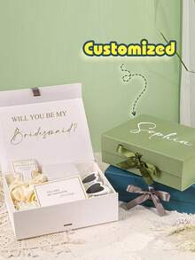 Customized Personalized Magnetic Ribbon Gift Box, Customized Bridesmaid Invitation Box, Bride's Gift Box, "Will You Be My Bridesmaid?" Box, Wedding Gift Box - Multicolor - View 4