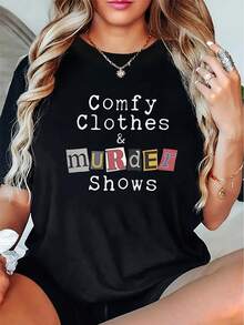 1 Piece [Comfortable Short-Sleeved T-Shirt] Women's Casual Short-Sleeved Round Neck T-Shirt, Comfortable Clothing With Letter Print, Elastic Knit Fabric, Fashionable Summer Top For Ladies, 180g 100% Cotton. - 白色 - 查看 6