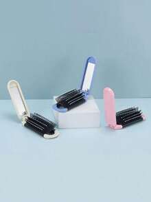 2pcs/1pc Portable Foldable Comb With Mirror, Hand-Held Air Cushion, Hand-Held Makeup Mirror, Air Cushion Comb, Integrated Massage Hair Brush, Compact And Portable, Suitable For Vacation, Travel, Gym, Wallet, Swimming And Other Occasions - Multicolor - View 9