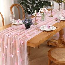 Pink Boho Style Pearl Table Runner, Suitable For Wedding Party, Baby Shower, Wedding Dessert Table Decor - Pink Butterfly - View 10