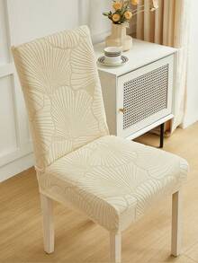 1/4/6/8pcs Removable Plush Fabric Chair Covers With Shell Pattern, Full Coverage Stretch Slipcovers For Dining Room, Bedroom, Living Room, Home Decor, Holiday Party - Beige - View 4