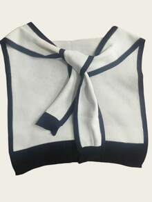 1 chiếc khăn choàng dệt kim nữ, cổ chữ V buộc dây, khăn quàng thời trang ngoài trời, đi biển, đi nghỉ mát. - trắng - Xem 5