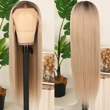 13X6 Free Part Platinum Blonde Lace Front Wigs 28 Inch Pre Plucked Long Straight Hair Wigs Glueless Soft Ash Blonde Colored Wigs Heat Resistant Fiber Hair Synthetic Lace Front Wigs For Women For Daily Christmas Party Cosplay Use - 漸變金色 - 查看 6