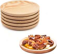 COSHANO 6x Plato de madera para pulpo, pizza, charcuteria, quesos, tapas, entrantes, vajilla para comida, tabla de picar (6x 16cm) - Marrón - Ver 2