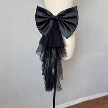 1pc White Satin Oversized Bow Backpiece Accessory, Asymmetrical Mesh Ribbon Waist Decor,Summer,Beach,Wedding - Multicolor - View 1