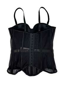 Camiseta sin espalda de malla de unicolor marrón con estilo de corsé para mujer, lencería casual de otoño/invierno negra de verano - Negro - Ver 6