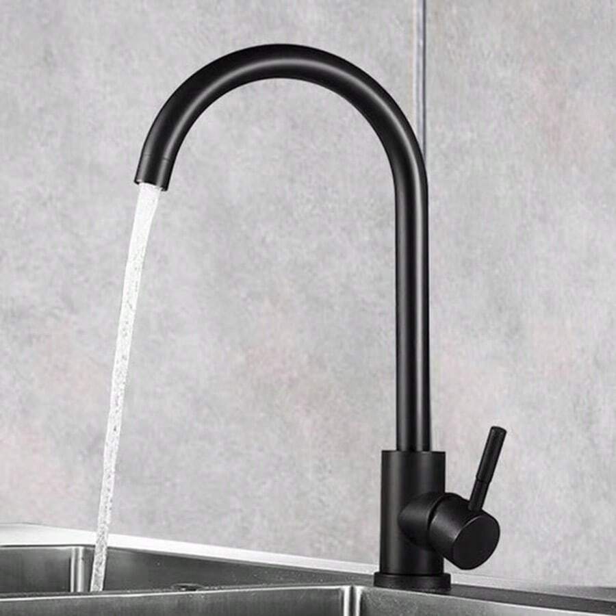 Black Stainless Steel Kitchen Faucet, Cold And Hot Water Tap For Sink, Splash-Proof Household Water Tap - Black - View 1