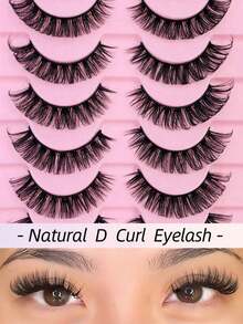 7 Pairs D Curl Russian Strip False Eyelashes Natural Look Fluffy Faux Mink Lashes Volume Wispy Long Foxy Eye Lifting Look Fake Eyelashes - 自然睫毛 - 查看 8