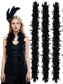 Feather Boa, DIY Party Dress Up Accessories, Colorful Feather Boa, Boa Decorations, Women's Faux Feather Boa - Vintage Style Polyester And Spandex Blend, Suitable For Birthday Parties, Halloween, Christmas, Race Day, Afternoon Tea Parties, New Year's Eve, Concerts And Home Decor, Dance Weddings, Stage Performances, Carnival Costumes And Accessories, Party Supplies - Multicolor - View 4