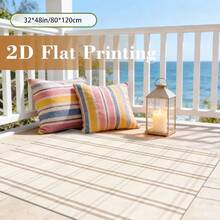 Alfombras lavables para sala de estar en el hogar, disponibles en múltiples tamaños, alfombra de área rectangular de terciopelo para interiores y exteriores, no desprende, resistente al agua y a las manchas, fácil de limpiar, impresión plana 2D minimalista en beige neutro, blanco a cuadros y rayas, alfombra suave para patio, terraza, porche, dormitorio, cocina, baño, remolque, pasillo, jardín, accesorio de decoración del hogar para el baño - A - Ver 15