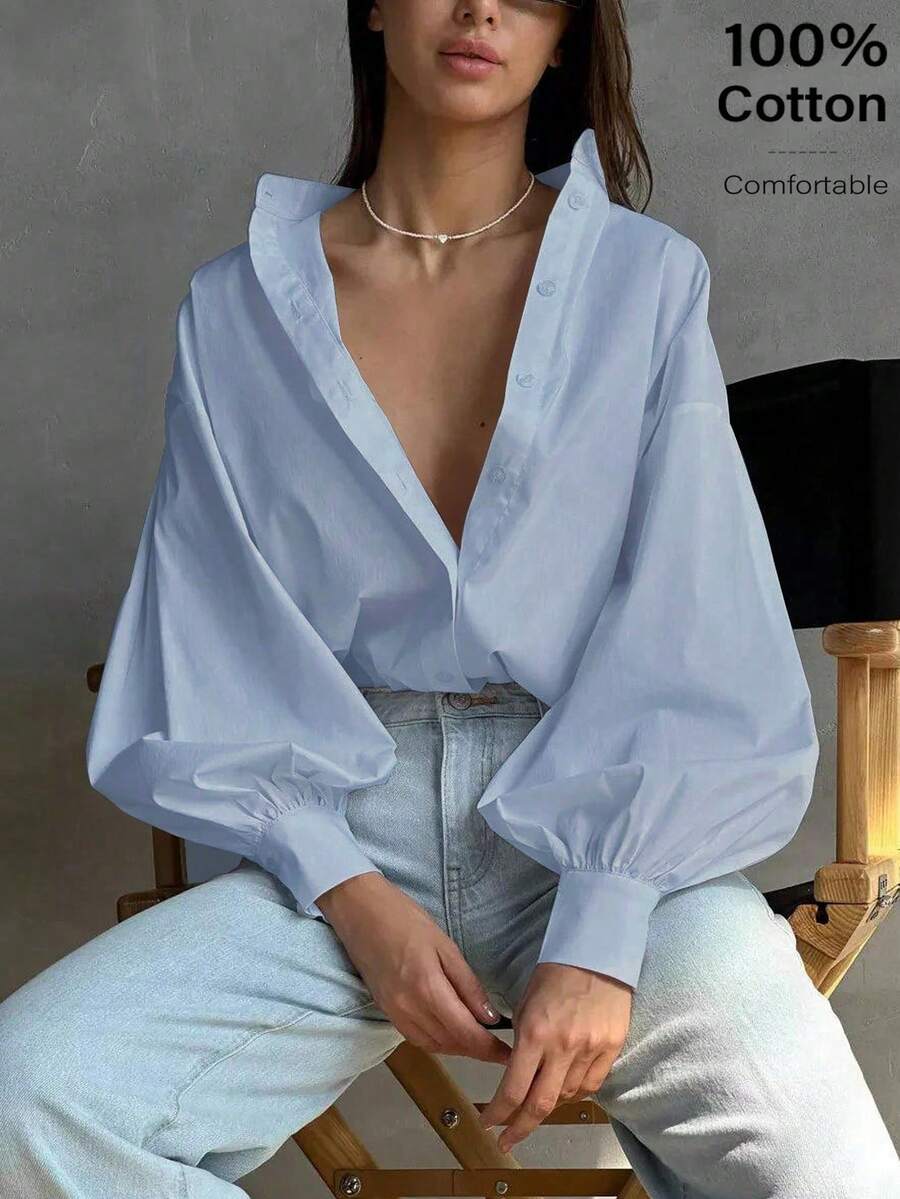 Women's Linen Fall Winter Work Shirt, Elegant Casual White Top, Perfect For 2026 Graduation & Commuting | Fall Winter Wear