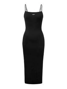 LovelyWholesale Women's Adjustable Solid Color Bodycon Long Dress Summer Clothes For Women Elegant - Black - View 6