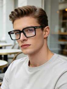 Unisex Square Large Frame Plastic Black Eyeglasses, Computer/Gaming/TV/Phone Glasses, Light Glasses, Fashion Optical Glasses Frame - Black - View 1