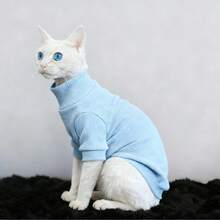 斯芬克斯猫高领罗纹毛衣，无毛猫短袖弹力柔软透气宠物T恤，可机洗，防掉毛，光滑清爽 - 薄荷藍 - 查看 12