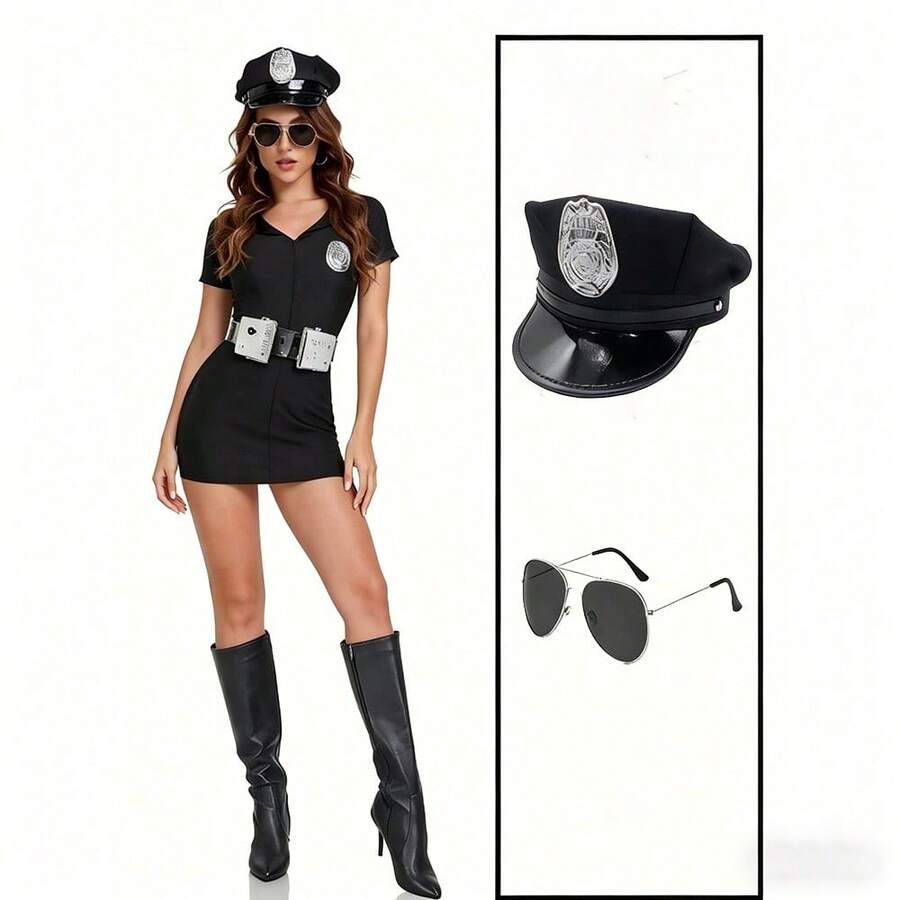 Bộ trang phục gồm mũ, kính, còng tay, dùi cui, dùng cho cosplay, phụ kiện tiệc tùng, trang phục mùa thu. - Nhiều màu - Xem 1