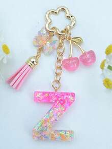 1pc Resin Flower Sequin Keychain, Suitable As Gift For Girlfriend - Pink - View 24