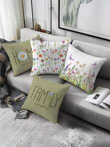 4 件装水彩雏菊抱枕套 | 春季单面印花，17.7*17.7 英寸，涤纶材质，可机洗，现代风格，适用于家居客厅、卧室、户外装饰 - 淡綠 - 查看 6