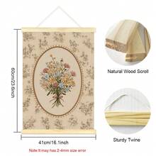 1pc Framed/Unframed Vintage Wild Flower Bouquet Folk Art Canvas Poster, Warm Retro Hooked Rug Style Botanical Floral Wall Art Print, Minimalist Farmhouse Decor, Suitable For Apartment, Living Room, Bedroom, Modern Home Decoration. - Multicolor - View 15
