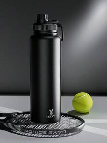 Meoky Bình nước thể thao cách nhiệt bằng thép không gỉ 40oz có nắp ống hút và tay cầm, miệng rộng, hai lớp chống rò rỉ, giữ lạnh 24 giờ, giữ nóng 12 giờ. - 40oz Đen - Xem 7