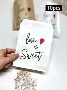 5/10/20pcs Love Is Sweet Gift Bags, 13x18cm White/Kraft Paper Bags, Suitable For Wedding Decor, Wedding Candy Bags, Party Gift Bags - Multicolor - View 9