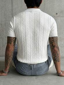 GRDR Men's Summer Seagull Collar Solid Color Short Sleeve Knit Sweater, Suitable For Summer Outings, Essential For Fashionable Styling - White - View 2