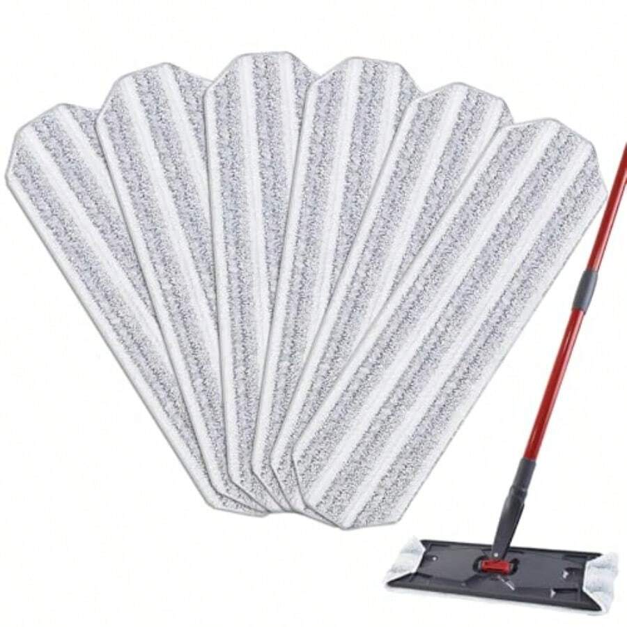 Mop Pa Replacemen Compate Wit 2 Flat Mop Stem Replace Mop Ea  Mop Macine Wasable Reusable Microfir Pad Refills  Floor Cleaning 6 Pack - 6 件裝 白灰色 - 查看 1