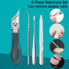 4 Peças Conjunto de Cortador de Unhas e Ferramentas de Manicure em Aço Inoxidável Profissional, Kit de Cuidados com Unhas e Pés Multifuncional com Lâminas Afiadas e Design com Mola, Inclui Lima de Unhas, Empurrador de Cutícula, Cortador de Cutícula, Ideal para Cuidados em Casa - Estilo de bico fino - Visão 2