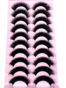New 10pairs/Pack, Natural Thick And Fluffy False Eyelashes, Creating Charming Messy Mink Eyelashes, Slender And Reusable, 8D Thick And Long-Lasting, Creating A Fox Eye Lifting Effect, The Entire False Eyelash Can Lengthen And Thicken The End - 黑色 - 查看 6