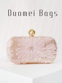 1pc Handmade Beaded & Sequin Clutch Bag, Sweet & Elegant Style, Compact & Lightweight, Versatile Evening Handbag For Party, Wedding, Cocktail, Matching Formal Dress, Casual Wear - Pink - View 2