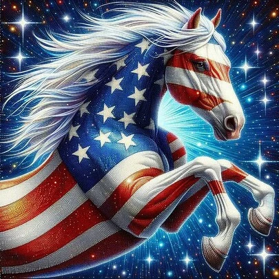 1件装 DIY 7月4日奔马5D钻石画套装，适合成人初学者DIY马赛克钻石画，全钻手工爱好，客厅、卧室、办公室墙面装饰，送给家人和朋友的惊喜礼物，无框 [30*30厘米/11.8*11.8英寸] [40*40厘米/15.7*15.7英寸]