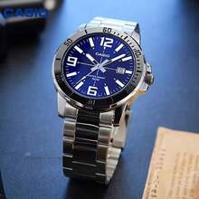 Casio 卡西欧 MTP-VD01D 商务男士手表，蓝色表盘，不锈钢表带，50米防水石英腕表，适合送给父亲或男友的礼物 - 均碼 - 查看 3