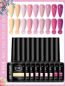 VOKY 9件套粉色DIY指甲油套装，高光泽，可卸UV/LED指甲油，女士和女孩节日礼物，美甲沙龙艺术 - 彩色 - 查看 9