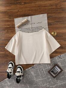 Áo thun nữ nhẹ, thoải mái, trễ vai, kiểu INS Style Pinterest Aesthetic "Hoa hồng đỏ tươi" in họa tiết cao cấp, màu trắng kem, áo hè với dòng chữ "EST. 2026" phong cách thường ngày - Màu be - Xem 3
