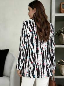 Áo khoác blazer nữ in họa tiết Splash, cổ chữ V, tay dài, cài nút và có túi, kiểu dáng thời trang thường ngày, phù hợp cho công sở, mặc ở nhà, đi làm, mọi mùa. - Nhiều màu - Xem 2