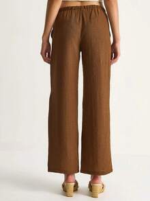 BIANCO LUCCI Casual Simple Solid Color Straight Long Pants - Brown - View 2