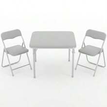Juego De Mesa y 2 Sillas Plegables Para Niños Set Infantil Cuadrado Acolchado De Tactopiel y Estructura De Metal Muebles De Actividades Seguros Para Guardería o Cuarto De Juegos No Requiere Armado - Gris - Ver 9